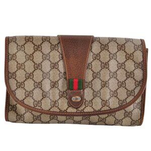Authentic Gucci GG Supreme Ophidia Sherry Line Clutch Bag Wallet Web Canvas Tan